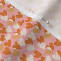 Valentine love hearts in cream, tan and brown on pink - MEDIUM SCALE