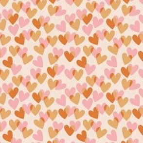 Valentine love hearts in brown, tan, pink on cream - MEDIUM SCALE