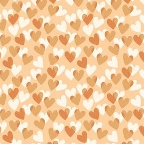 Valentine love hearts in brown, tan and cream on peach - MEDIUM SCALE
