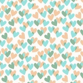 Valentine love hearts in green, aqua blue and tan on cream - MEDIUM SCALE