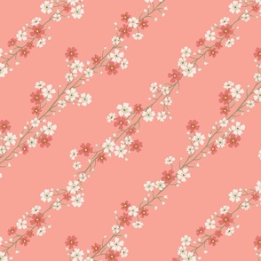 Cottage core sweet climbing floral vines garden on coral pink