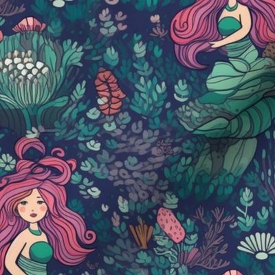 mermaids in their underwater garden