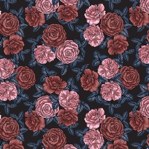 TRICIA PAINTED ROSE FLORAL- BLACK SML