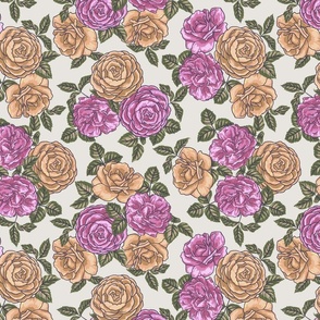 TRICIA PAINTED ROSE FLORAL- IVORY SML