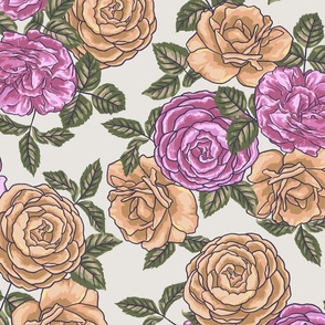 TRICIA PAINTED ROSE FLORAL- IVORY LRG