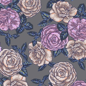 TRICIA PAINTED ROSE FLORAL- GREY LRG