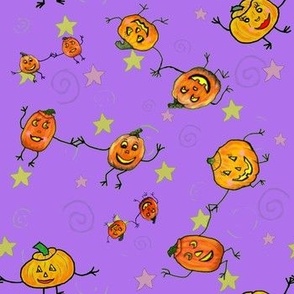 Pumpkins dancing on purple