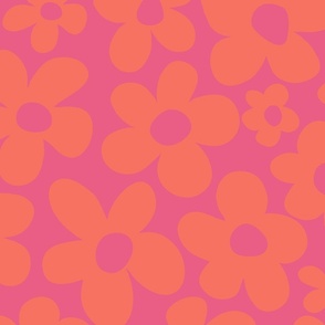 Groovy modern psychedelic inspired flowers - (MEDIUM) - orange on pink background