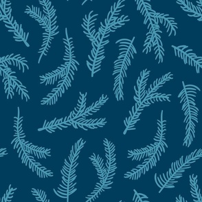 CHRISTMAS BOUGHS Holiday Christmas Tree Evergreen Branches Winter Cabin Decorations in Festive Brights Blue on Navy - MEDIUM Scale - UnBlink Studio by Jackie Tahara