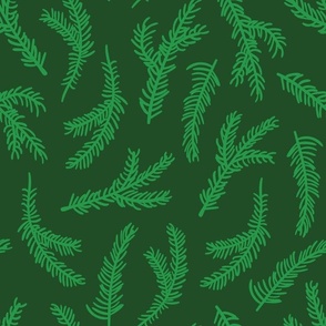 CHRISTMAS BOUGHS Holiday Christmas Tree Evergreen Branches Winter Hygge Decorations in Traditional Xmas Green on Dark Green - MEDIUM Scale - UnBlink Studio by Jackie Tahara