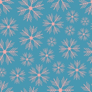 SIMPLE SNOWFLAKES Christmas Winter Snow Cozy Holidays in Festive Brights Light Pink on Blue - MEDIUM Scale - UnBlink Studio by Jackie Tahara