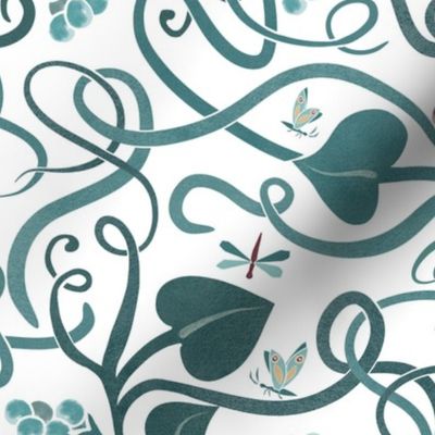 Cottage Vineyard // Teal and Maroon on White Background 
