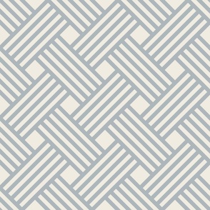 medium scale // clean weave - creamy white_ french grey blue - diagonal geometric - 6 inch repeat