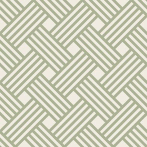 medium scale // clean weave - creamy white_ light sage green - diagonal geometric - 6 inch repeat