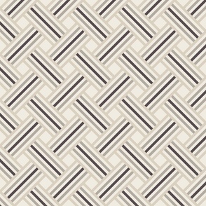 small scale // clean weave - bone beige_ cloudy silver_ creamy white_ purple brown - diagonal geometric - 4 inch repeat