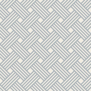 small scale // clean weave - creamy white_ french grey blue - diagonal geometric - 4 inch repeat