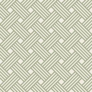 small scale // clean weave - creamy white_ light sage green - diagonal geometric - 4 inch repeat