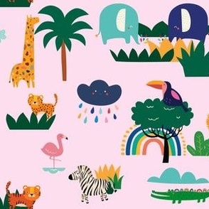 Out of Africa Watercolor Animals on Pink