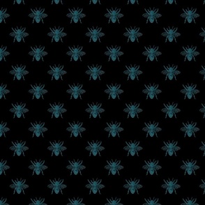 Aqua Blue Faux-foiled Bees on Black