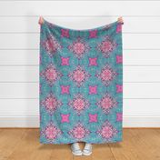 Bohemian Seashell Geometrical Pattern Aqua Pink and Purple