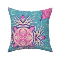 Bohemian Seashell Geometrical Pattern Aqua Pink and Purple