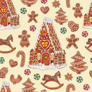 Beige Gingerbread Haven, Gingerbread House, Christmas Cookies