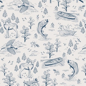 Toile De Jouy Upholstery Fabric by the Yard Navy Scenery 