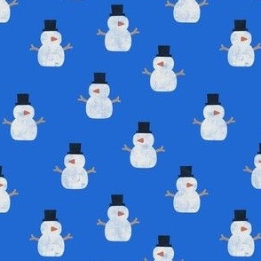 (small scale) cute simple snowmen - bright blue - winter wonderland - LAD23