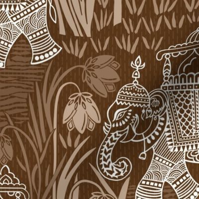 Indian blockprint/Bagru/traditional/brown/monochromatic/elephants