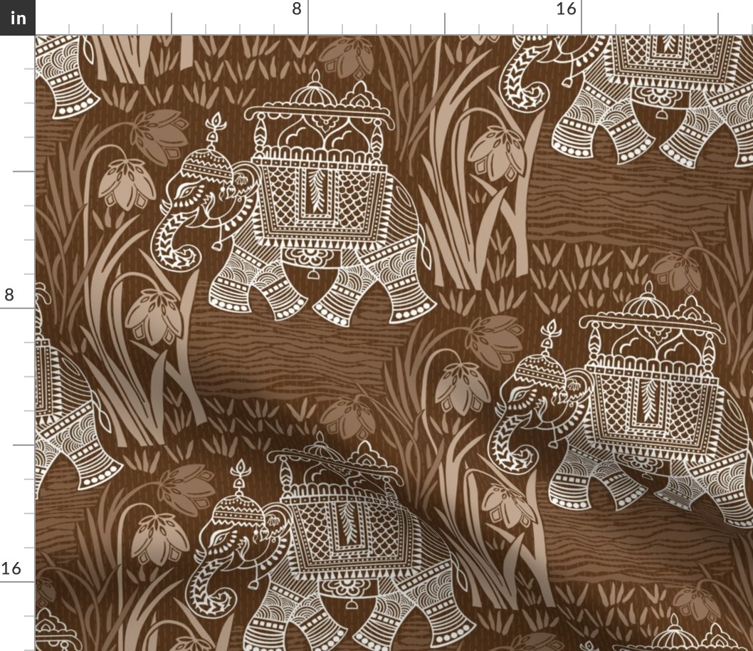 Indian blockprint/Bagru/traditional/brown/monochromatic/elephants
