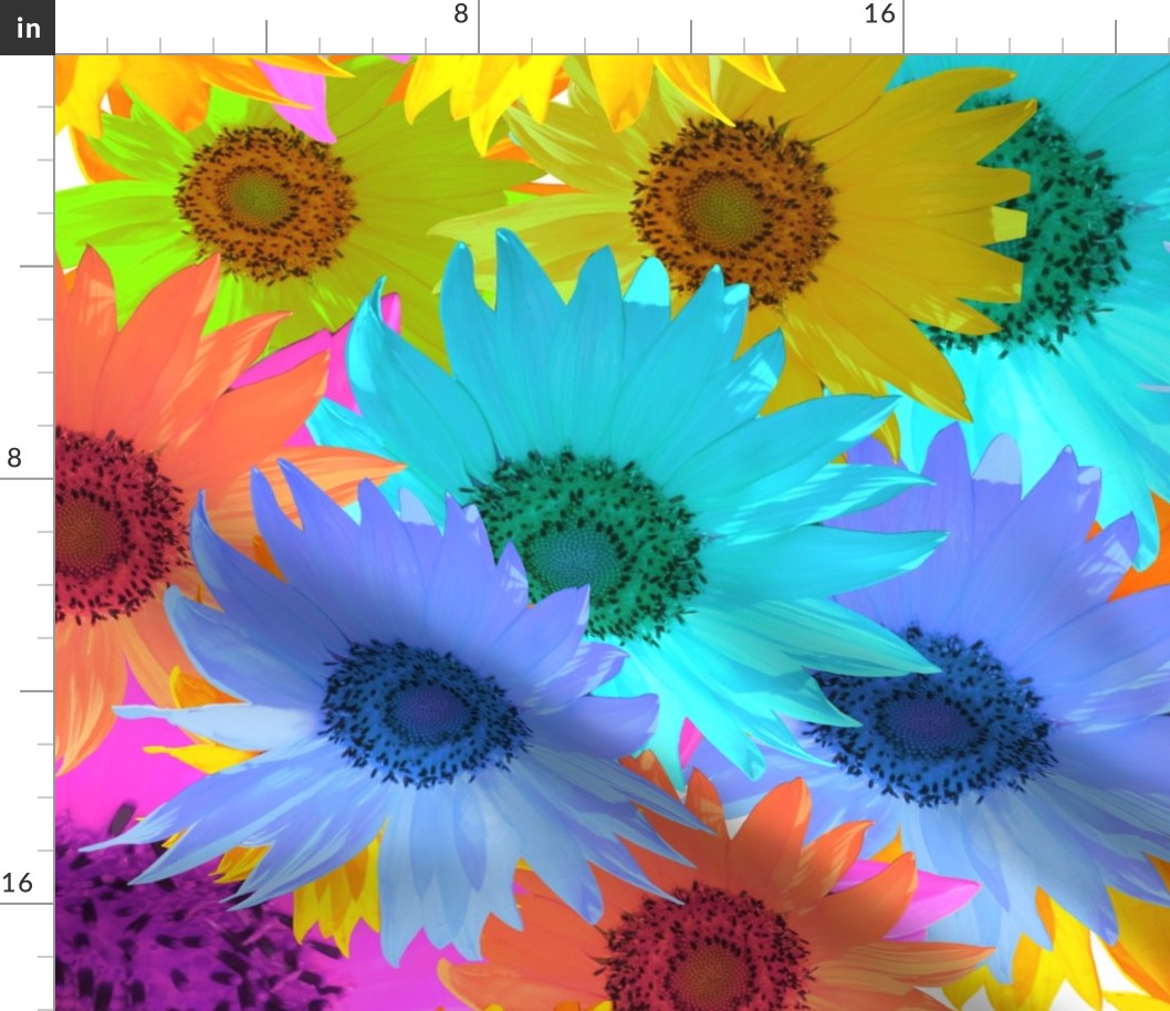 Colorful Sunflower Explosion Photography / Large Scale / Floral Photography / Sunflower Photography