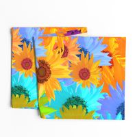 Colorful Sunflower Explosion Photography \ Yellow Background