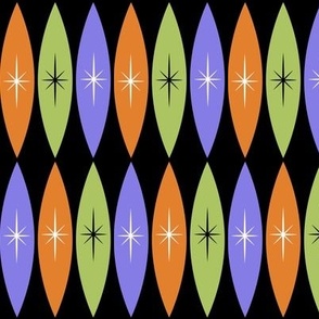  Halloween Mid-Century Modern Starbursts and Dewdrops Purple Green Orange