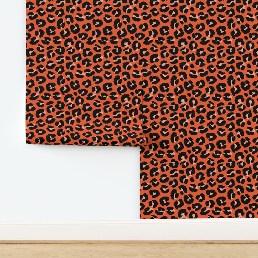 The fat leopard - Halloween cheetah spots wild animal print for fall and pumpkin season black blush on orange