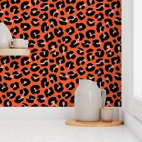 The fat leopard - Halloween cheetah spots wild animal print for fall and pumpkin season black blush on orange