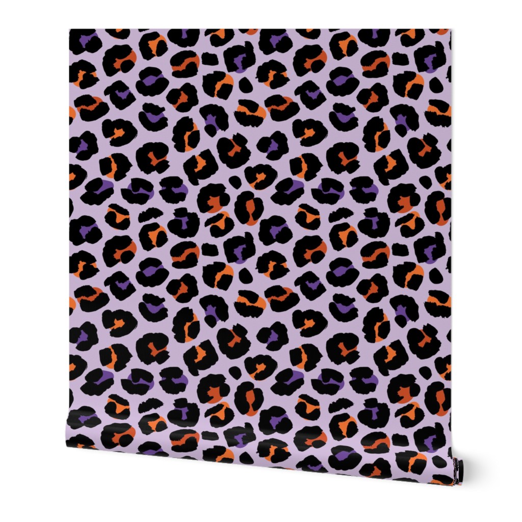 The fat leopard - Halloween cheetah spots wild animal print for fall and pumpkin season black blush orange purple on lilac