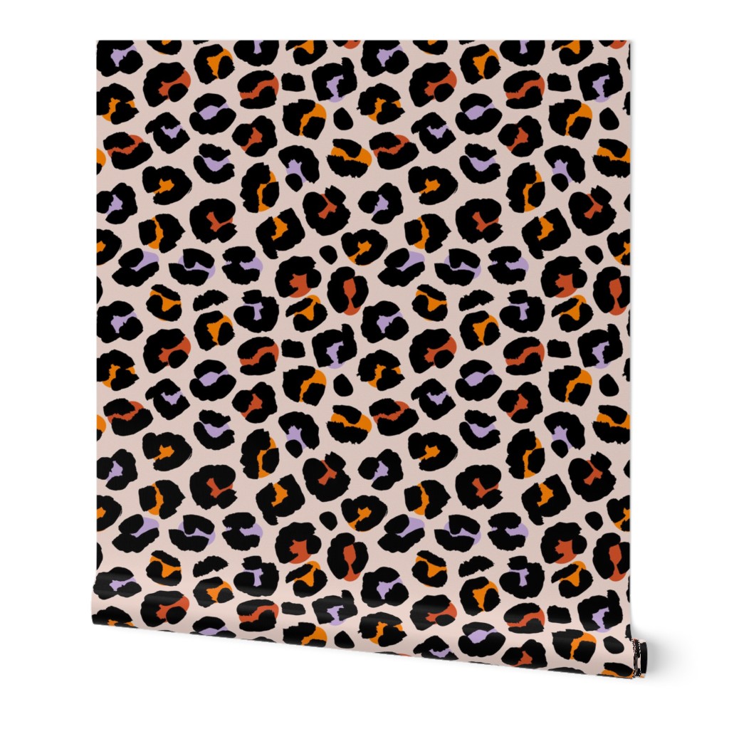 The fat leopard - Halloween cheetah spots wild animal print for fall and pumpkin season black orange blush lilac on sand 