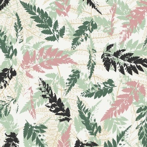 Layered Leaves  in pink  and green. Forest Floor - Large Scale