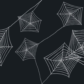 Spider web textile seamless pattern on black,  Large 16-inch