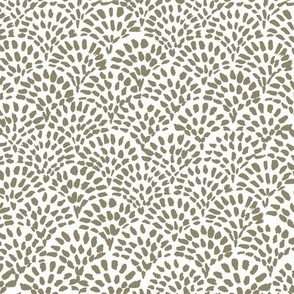 Organic Scalloped Wave Fan Olive Green on White