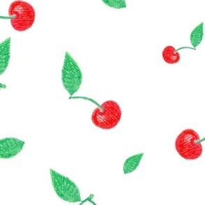 Summer cherries in red and green on white. Large 16 inch.