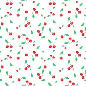 Summer cherries in red and green on white. Small 4 inch.