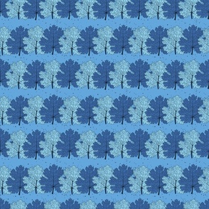 Small Scale Plume Poppy Leaves in bright blue on a textured background