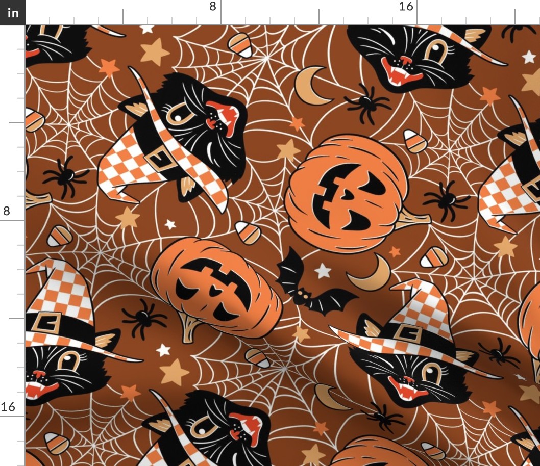Large Scale / Vintage Halloween Cat Pumpkin Bat Spider  / Russet