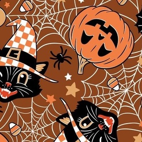 Medium Scale / Vintage Halloween Cat Pumpkin Bat Spider  / Russet