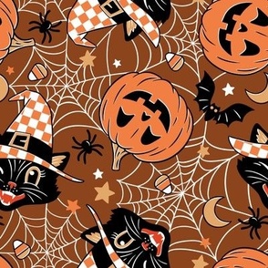 Small Scale / Vintage Halloween Cat Pumpkin Bat Spider  / Russet