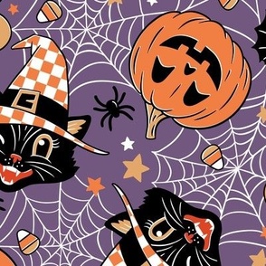 Medium Scale / Vintage Halloween Cat Pumpkin Bat Spider / Purple
