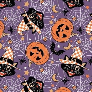 Tiny Scale / Vintage Halloween Cat Pumpkin Bat Spider / Purple