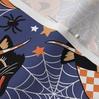 Small Scale / Vintage Halloween Cat Pumpkin Bat Spider / Navy