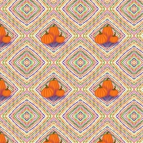 Cluster of 3 pumpkins on white diamond pattern 3”